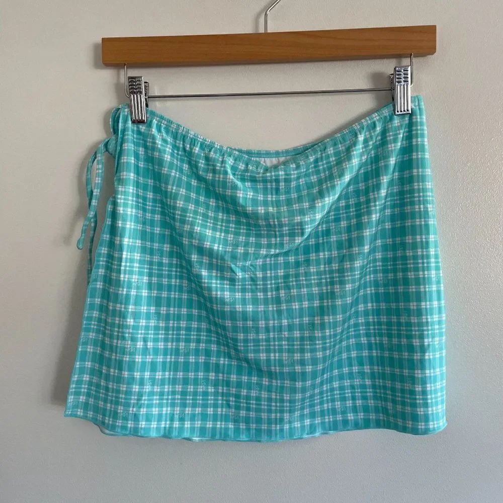 Revolve x VDM Paris Blue White Gingham Check Tie Swim Cover Up‎ Skirt Large